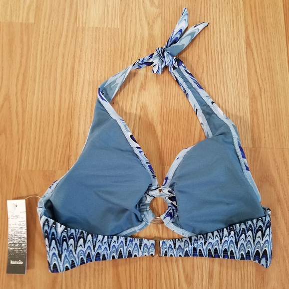 🎉HP🎉 NWT Blue Wavey Stripe Bikini Top Metal Ring - Picture 3 of 8